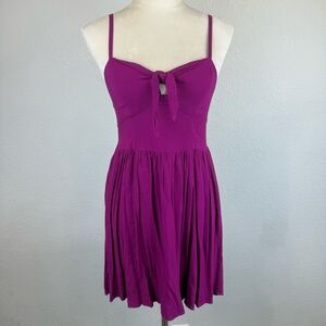 Fuchsia Front Tie‎ Fit & Flare Pleated Women’s Adjustable Mini Dress